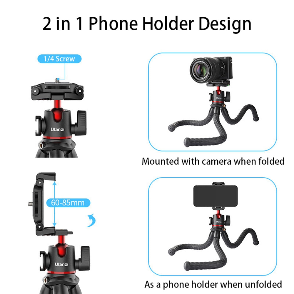 Uniqkart MT-33 Flexible Tripod DSLR Action Camera Phone Holder Vlog Photography Tripod with Cold Shoe
