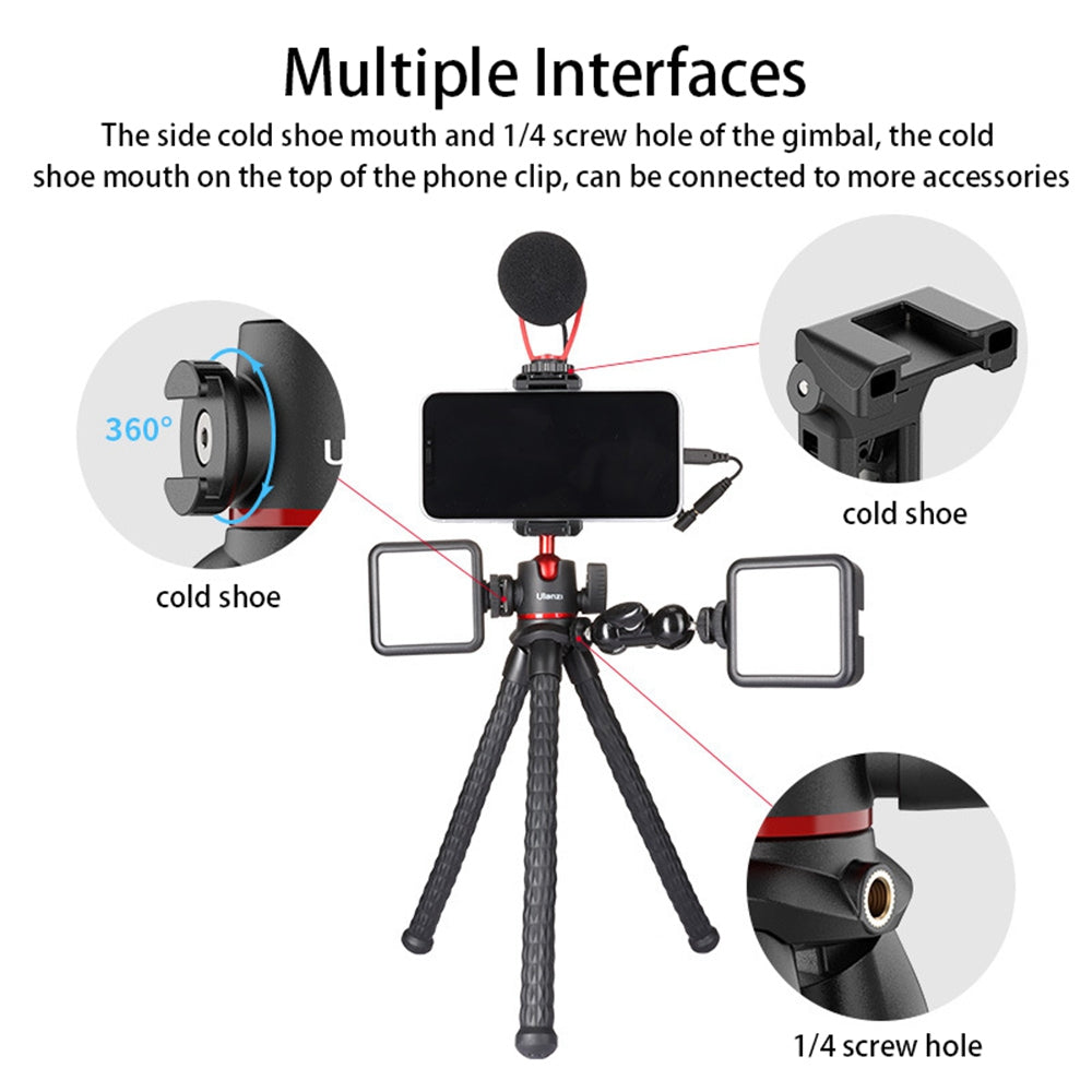 Uniqkart MT-33 Flexible Tripod DSLR Action Camera Phone Holder Vlog Photography Tripod with Cold Shoe