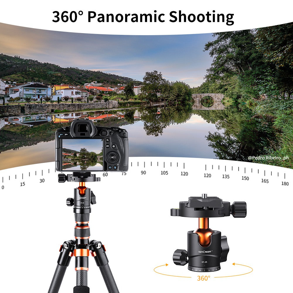 K&F CONCEPT KF31.029V3 25mm Camera Tripod Ball Head with 1 / 4-inch Quick Release Plate and Spirit Level for Tripod Monopod
