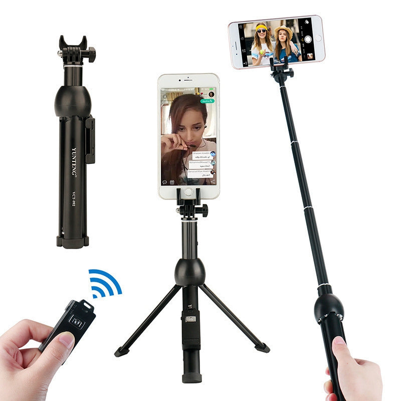 Uniqkart VCT-992 113cm Extendable Selfie Stick Tripod Stand Phone Clip Holder with Wireless Bluetooth Remote Control - Black