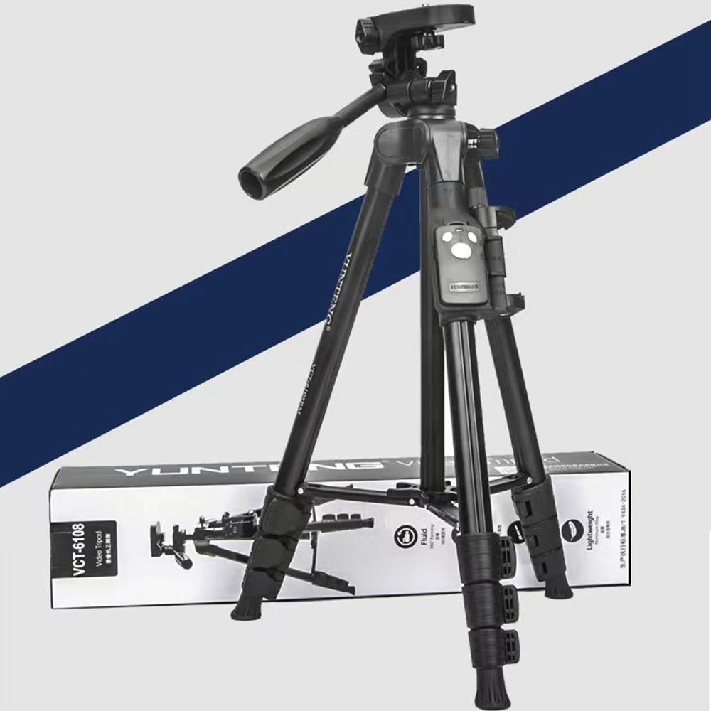 YUNTENG VCT-6108 Portable Cell Phone Tripod Travel Camera Tripod Stand with Carrying Bag and Bluetooth Remote Controller for Selfie / Live Streaming / Vlogging / Video Recording