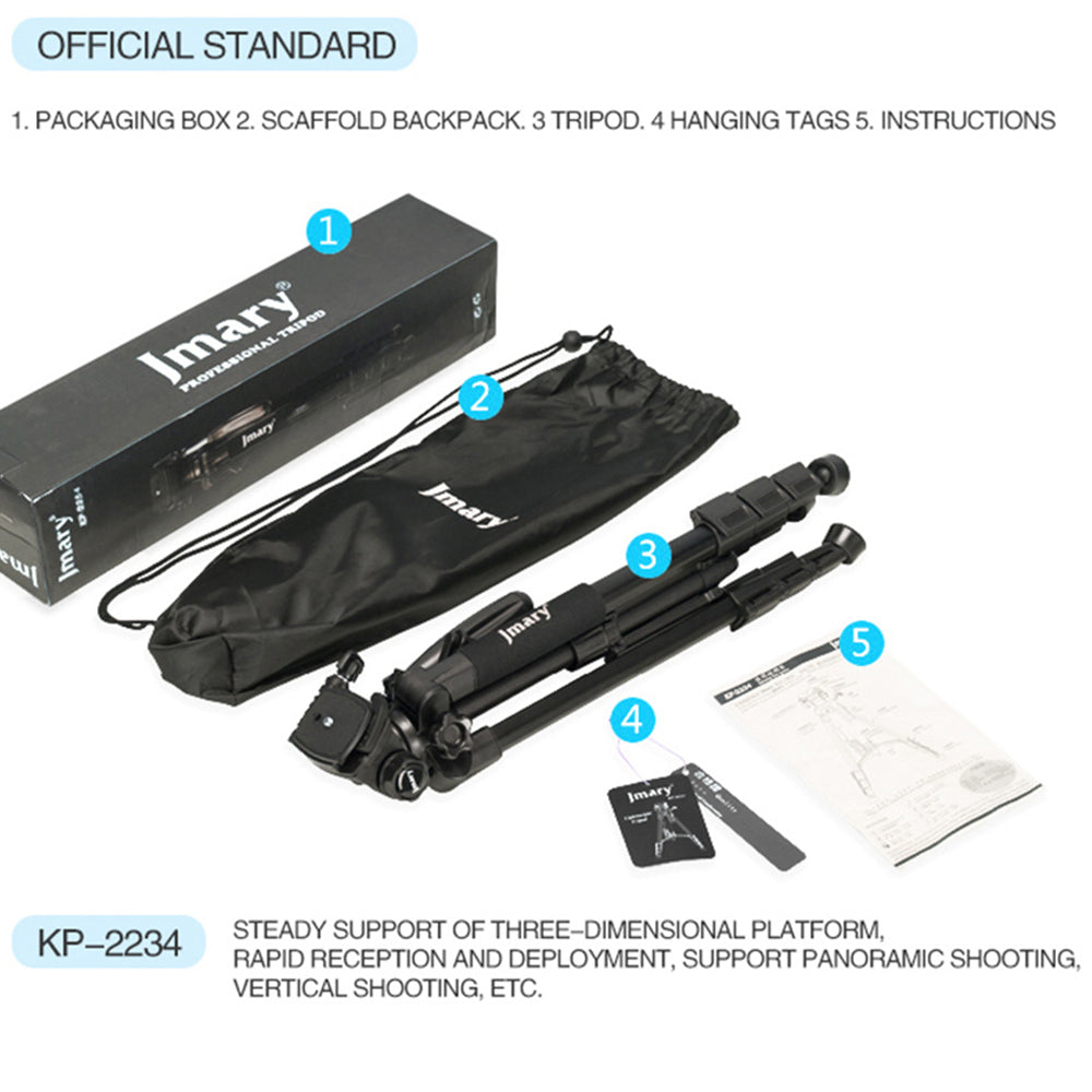 KP2234 Portable Telescopic Aluminum Alloy Tripod SLR Camera Phone Live Streaming Floor Stand Photography Tripod - Black