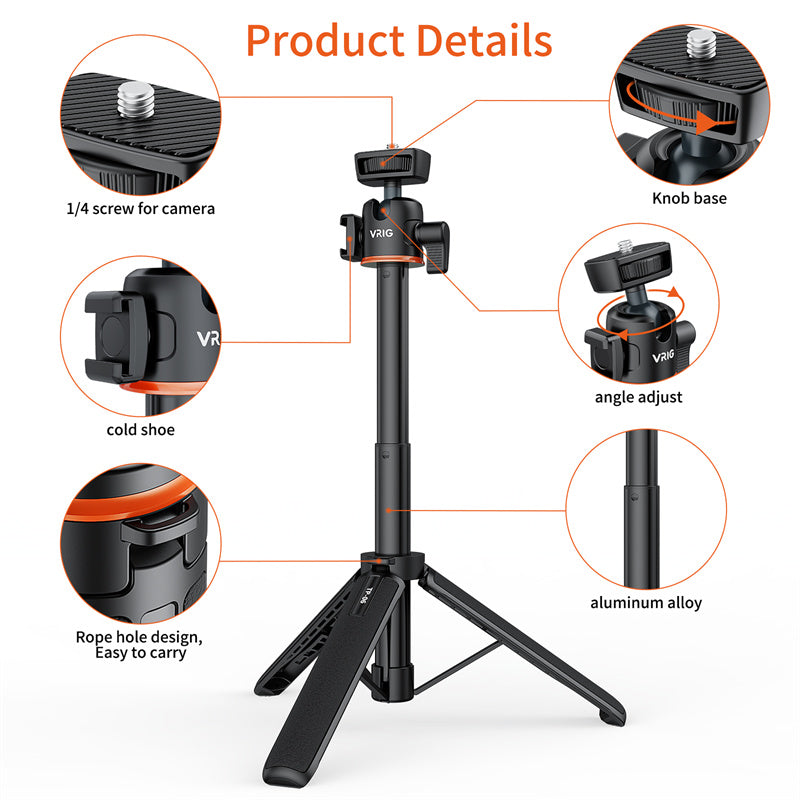 VRIG TP-06 Detachable Tripod Holder Mobile Phone SLR Camera Stand for Outdoor Live Streaming Portable Tripod Stand Support 360-Degree Rotating