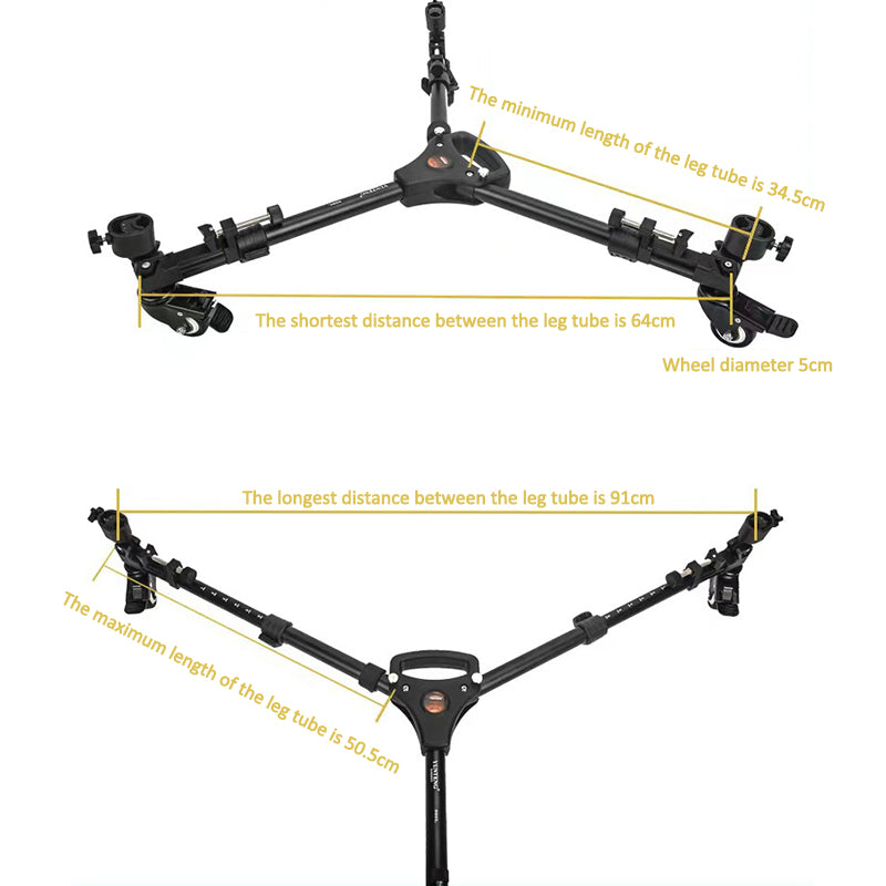 Uniqkart 900L Universal Folding 3 Wheels Pulley DV Camera Photography Tripod Base Stand