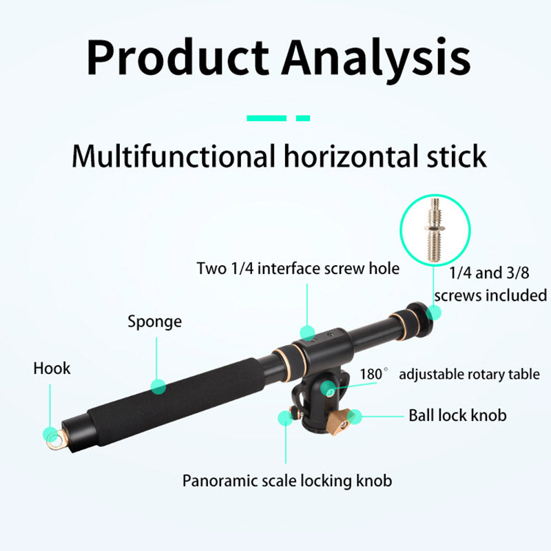 Q-YT03 Aluminum Alloy Horizontal Stand for Tripod Extender Adjustable Extension Rod 360-Degree Rotating