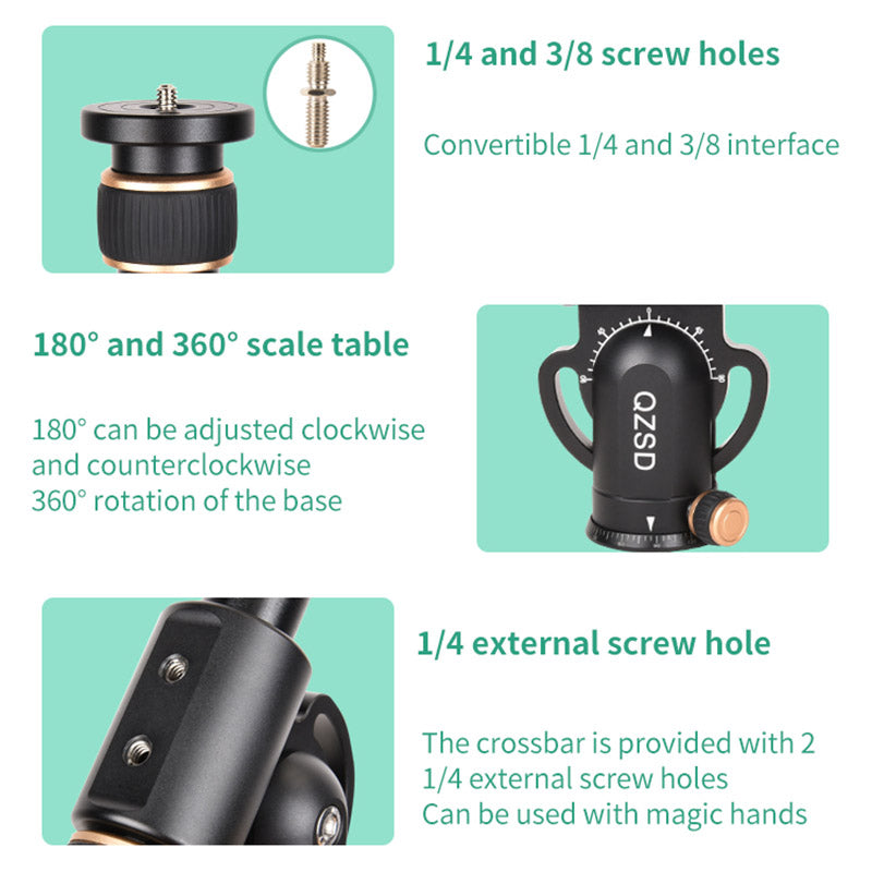 Q-YT03 Aluminum Alloy Horizontal Stand for Tripod Extender Adjustable Extension Rod 360-Degree Rotating