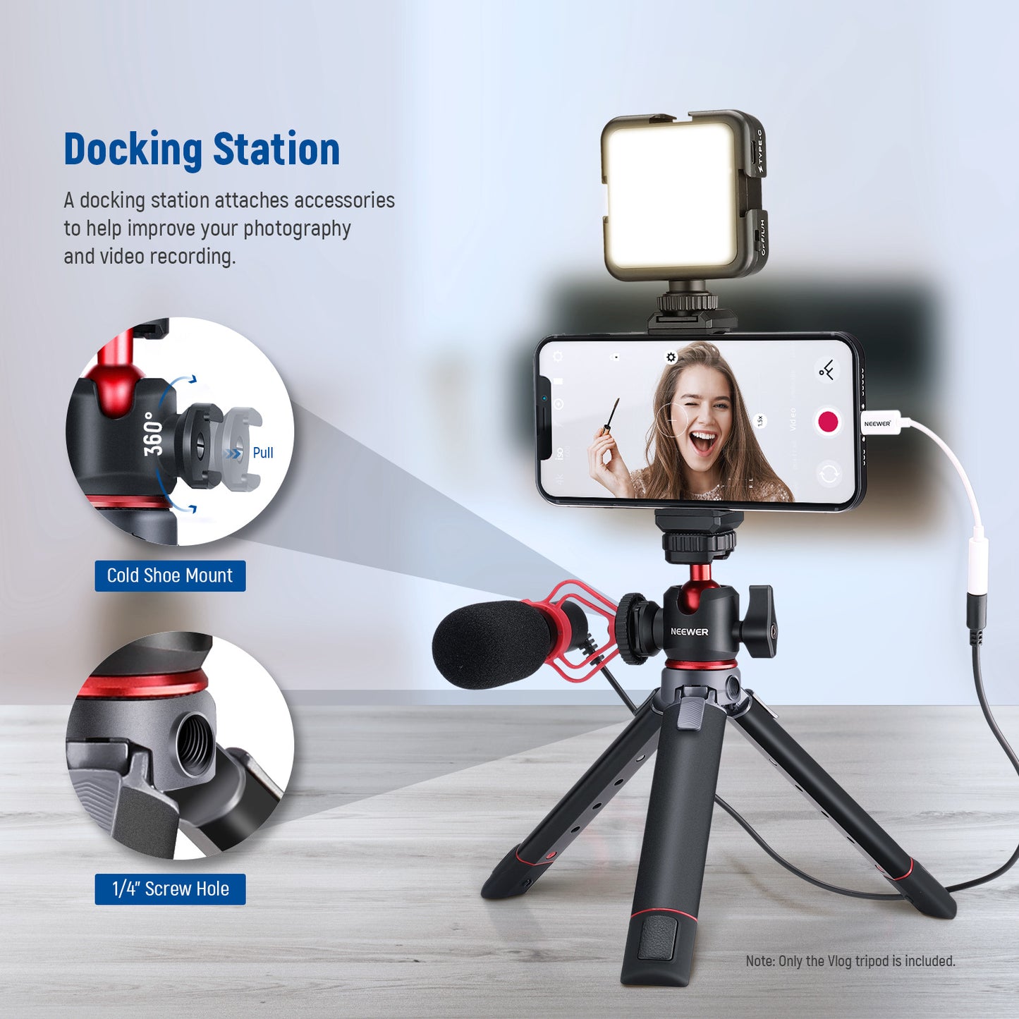 NEEWER NW-991 Camera Tripod Foldable Aluminum Alloy Handheld Stick for Live Streaming Vlogging
