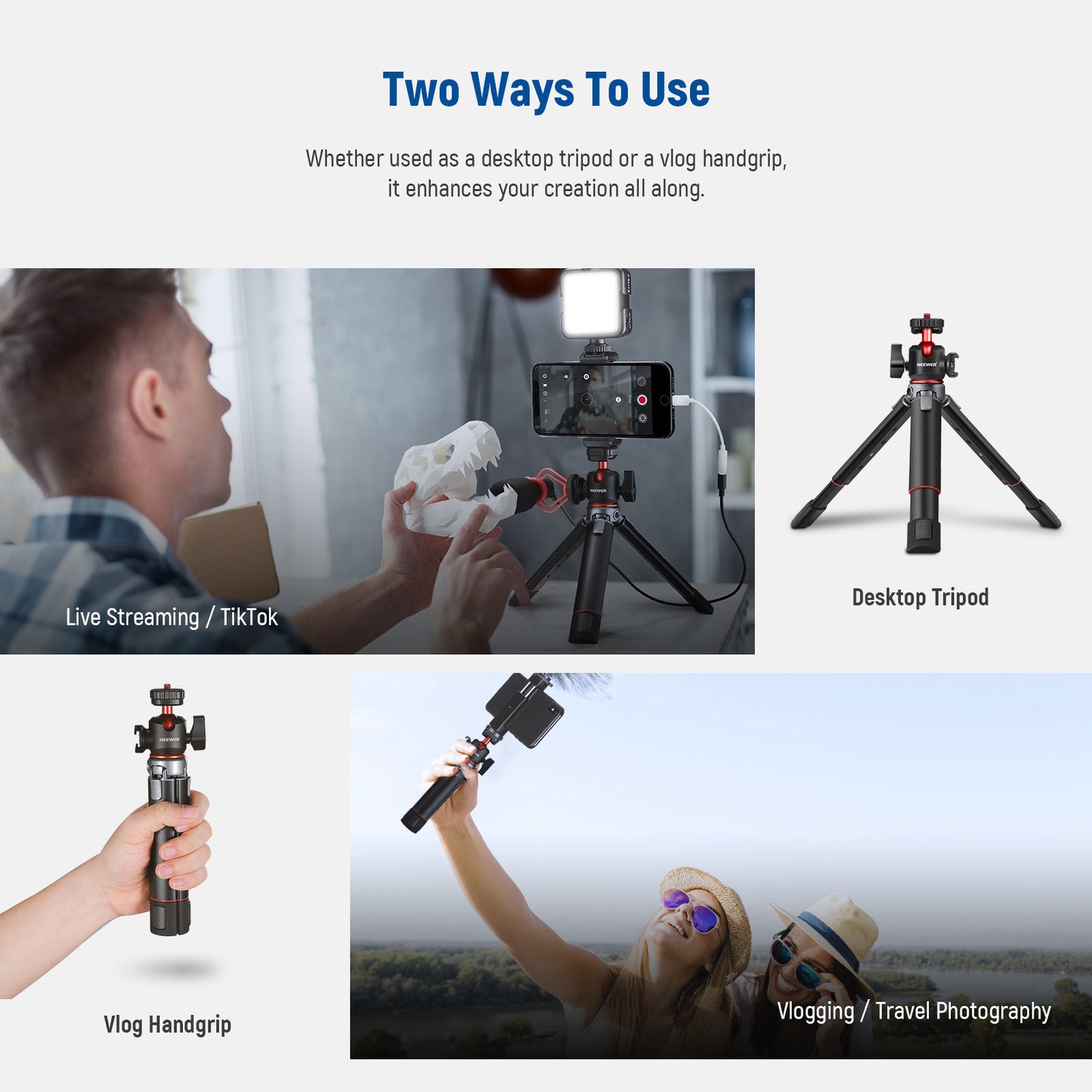 NEEWER NW-991 Camera Tripod Foldable Aluminum Alloy Handheld Stick for Live Streaming Vlogging