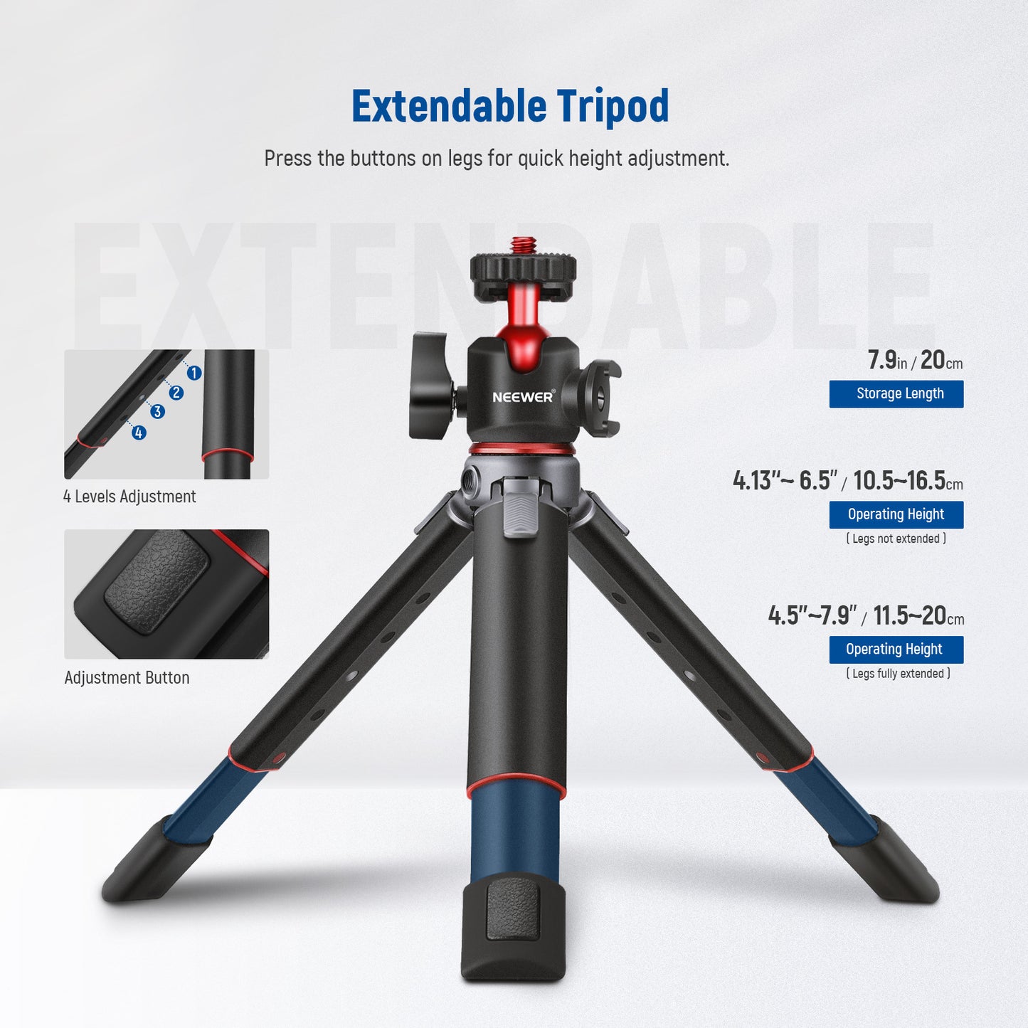 NEEWER NW-991 Camera Tripod Foldable Aluminum Alloy Handheld Stick for Live Streaming Vlogging
