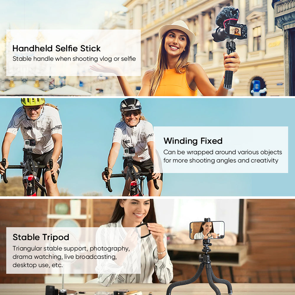 Apexel APL-JJ025 SLR Camera Phone Stand ABS+Aluminum Alloy Selfie Stick Octopus Tripod with Bluetooth Shutter