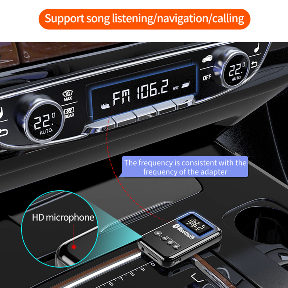 K6 2-in-1 Bluetooth 5.0 Receiver Transmitter RCA 3.5mm AUX Audio FM Adapter for Car TV Speaker - Black