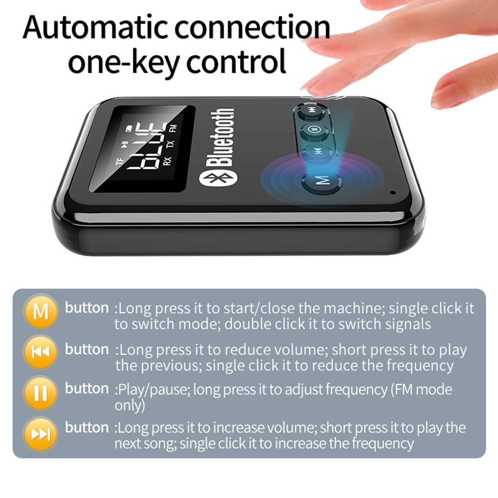 K6 2-in-1 Bluetooth 5.0 Receiver Transmitter RCA 3.5mm AUX Audio FM Adapter for Car TV Speaker - Black