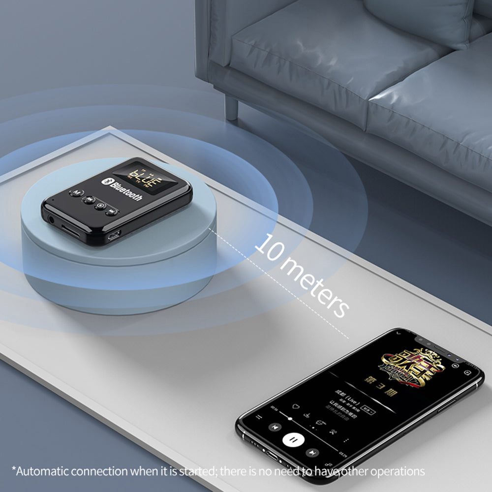 K6 2-in-1 Bluetooth 5.0 Receiver Transmitter RCA 3.5mm AUX Audio FM Adapter for Car TV Speaker - Black