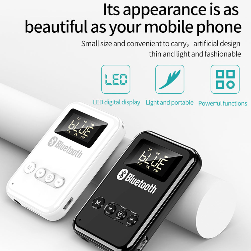 K6 2-in-1 Bluetooth 5.0 Receiver Transmitter RCA 3.5mm AUX Audio FM Adapter for Car TV Speaker - Black