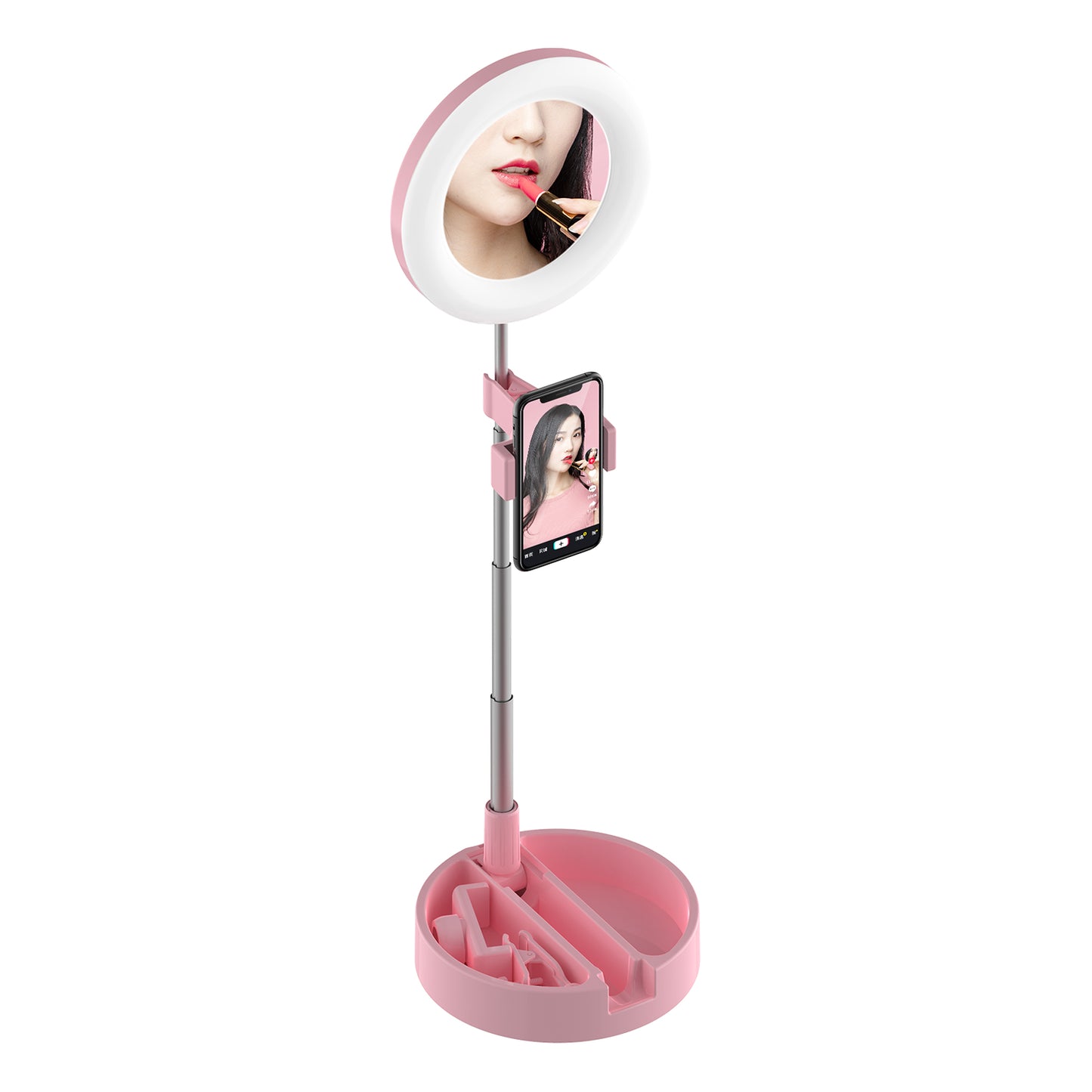 G3 64-LED Foldable Fill Light Mobile Phone Live Broadcast Bracket - Pink