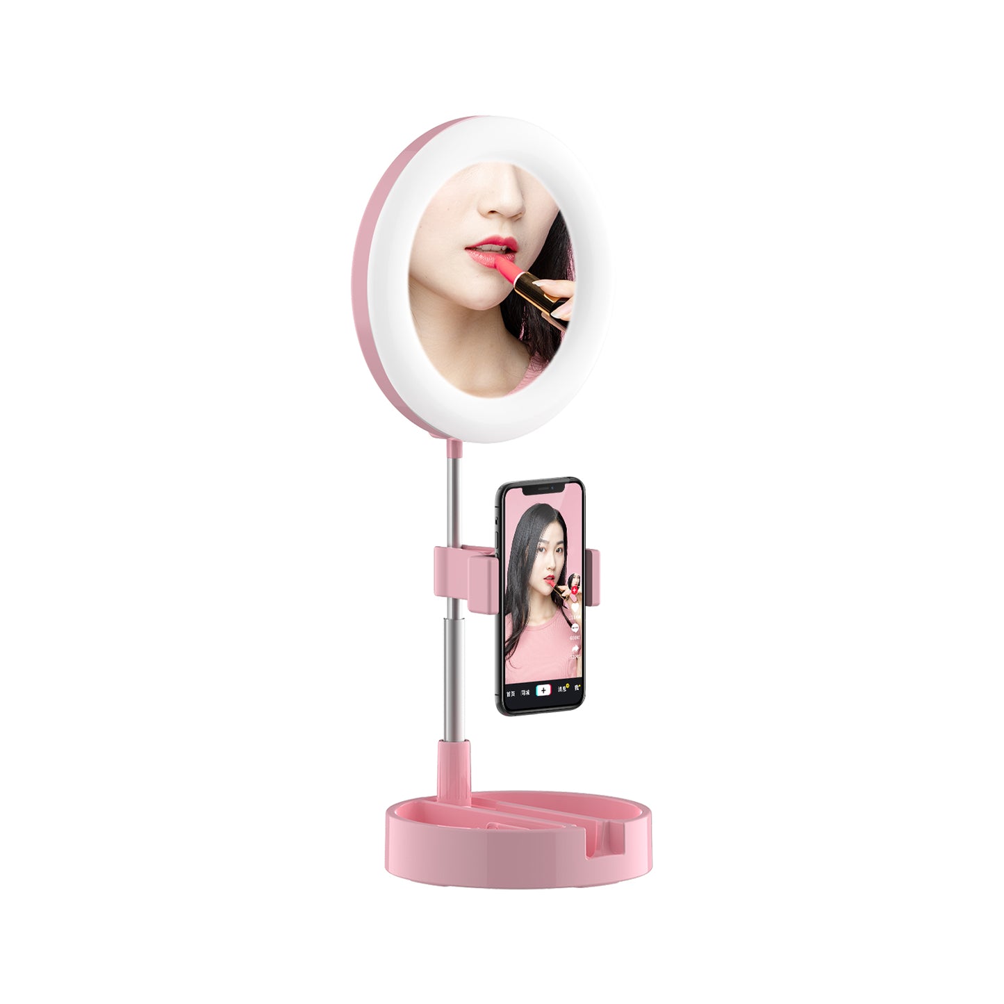 G3 64-LED Foldable Fill Light Mobile Phone Live Broadcast Bracket - Pink