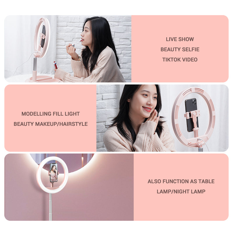 USAMS US-ZB120 LED Ring Fill Light Live Streaming Stretchable and Foldable Fill Light with Holder Supporting Base - Black