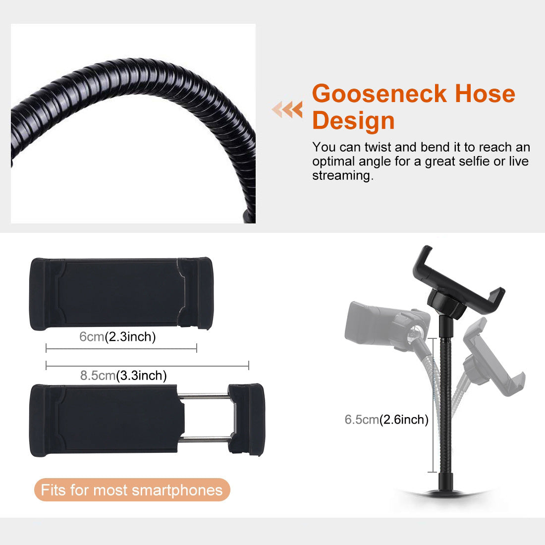 Puluz PU501B Flexible Clip Mount Holder with Clamping Base for iPhone Samsung Huawei, etc. Smart Phones