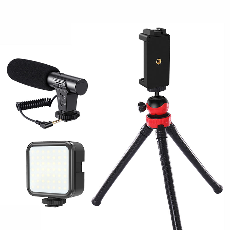 KIT-04LM Phone Video Shooting Kit Octopus Tripod with Microphone Phone Holder Fill Light Vlogging Kit