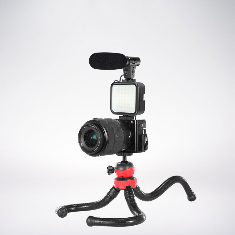 KIT-04LM Phone Video Shooting Kit Octopus Tripod with Microphone Phone Holder Fill Light Vlogging Kit