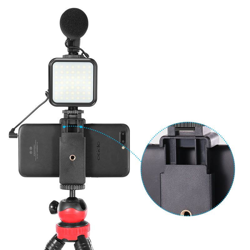 KIT-04LM Phone Video Shooting Kit Octopus Tripod with Microphone Phone Holder Fill Light Vlogging Kit