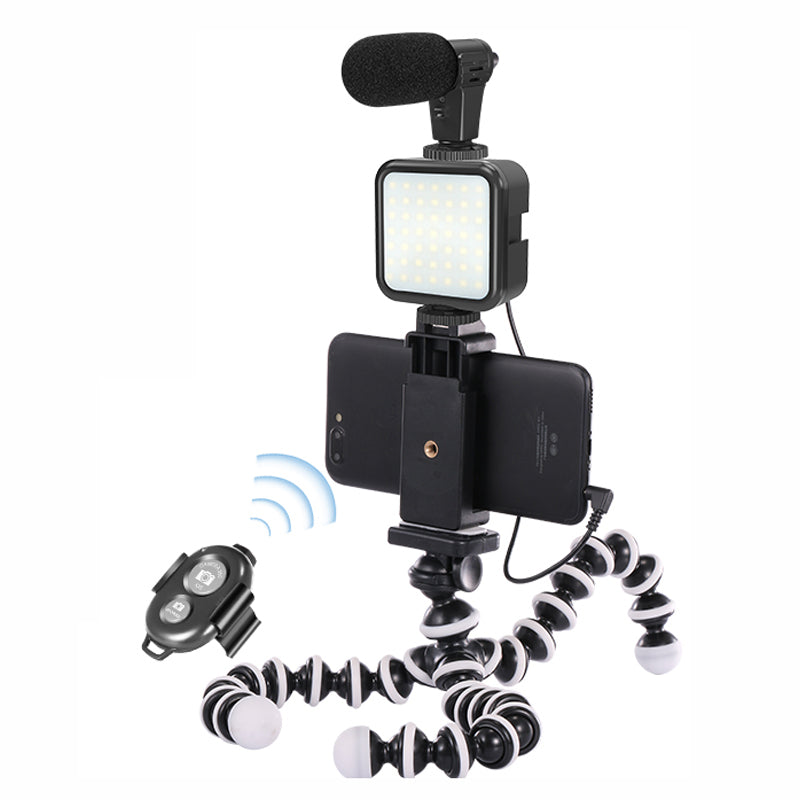 KIT-03LM Vlogging Live Streaming Kit with Microphone Tripod Phone Holder Fill Light
