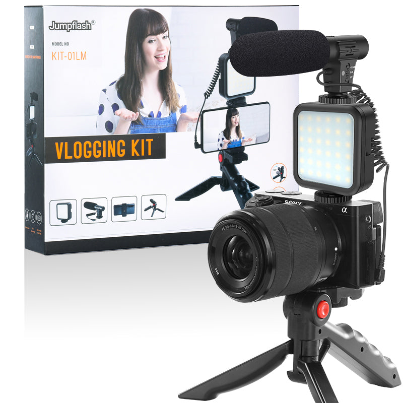 KIT-01LM Tripod Phone Holder Fill Light Microphone Kit Vlog Live Streaming Kit Extend Tripod Vertical Shooting