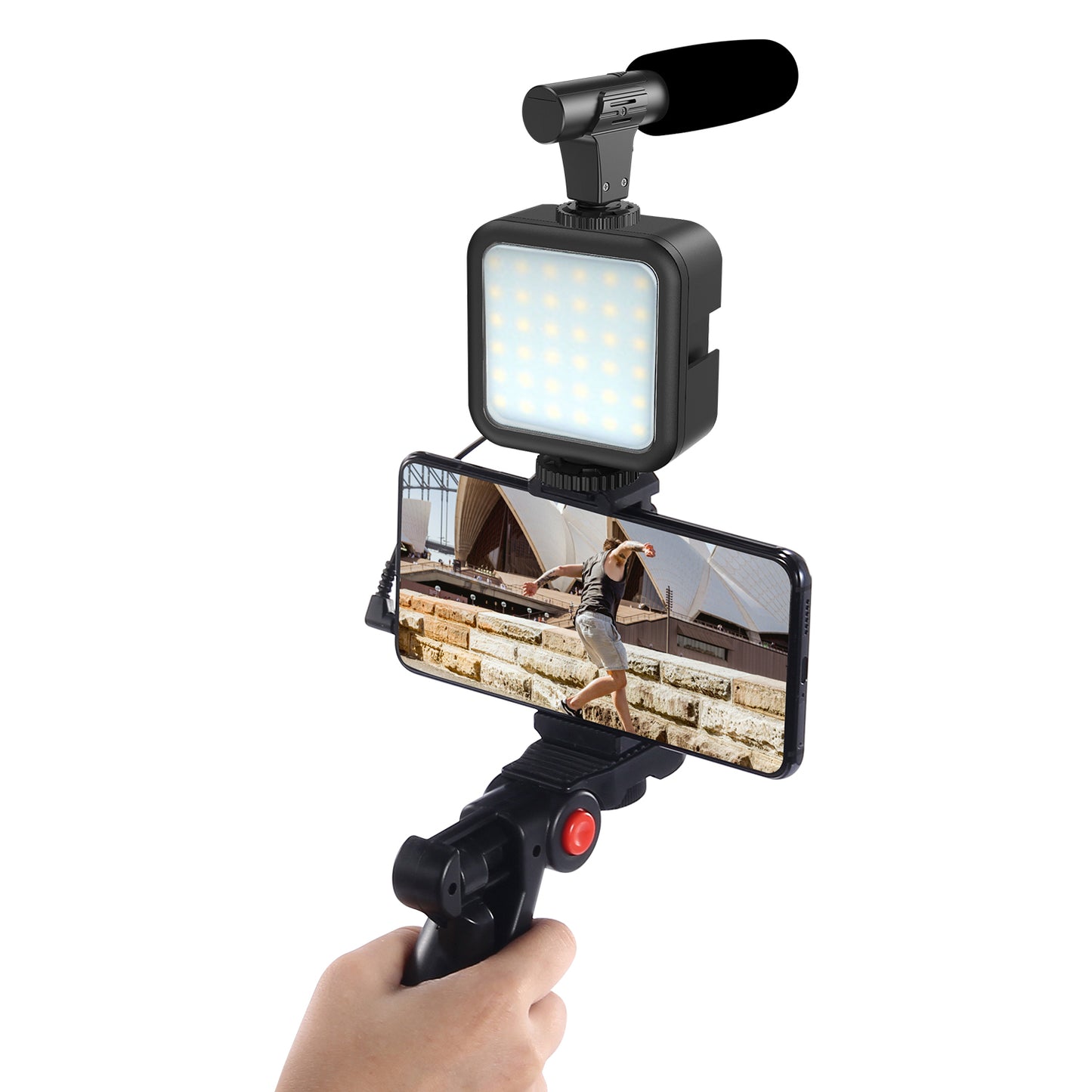KIT-01LM Tripod Phone Holder Fill Light Microphone Kit Vlog Live Streaming Kit Extend Tripod Vertical Shooting