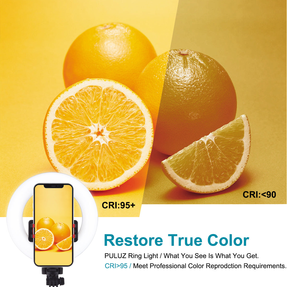 Puluz6.2 inch 16cm Ring LED Live Broadcast Vlogging Selfie Light + Bluetooth Selfie Stick Tripod Mount