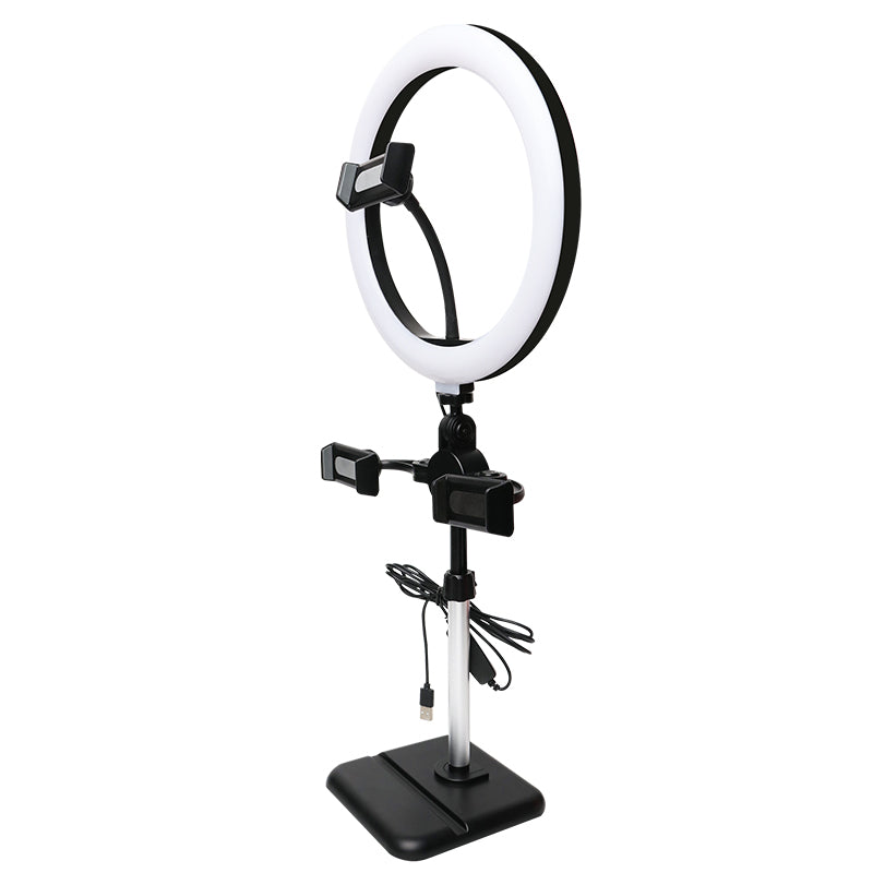K07 Height Adjustable Desktop Ring Light with 3 Phone Holders for Selfie Video Photography Makeup