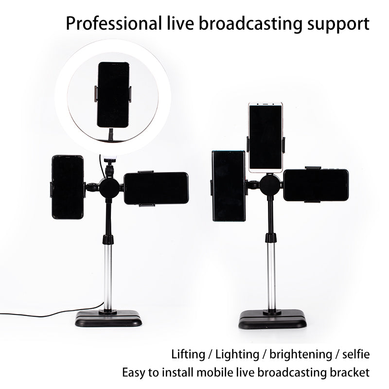 K07 Height Adjustable Desktop Ring Light with 3 Phone Holders for Selfie Video Photography Makeup