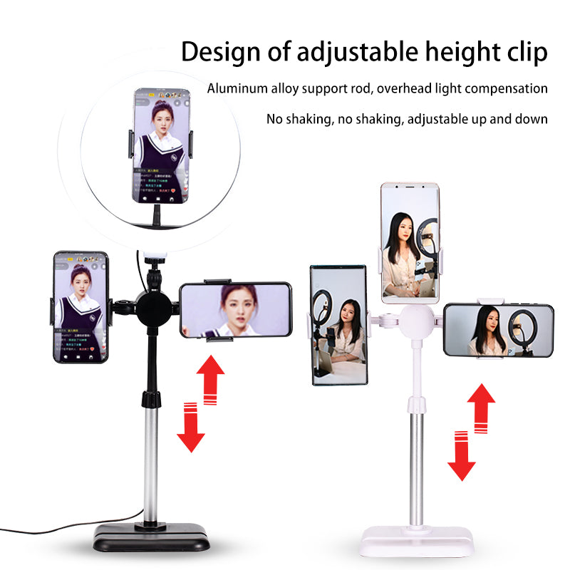 K07 Height Adjustable Desktop Ring Light with 3 Phone Holders for Selfie Video Photography Makeup