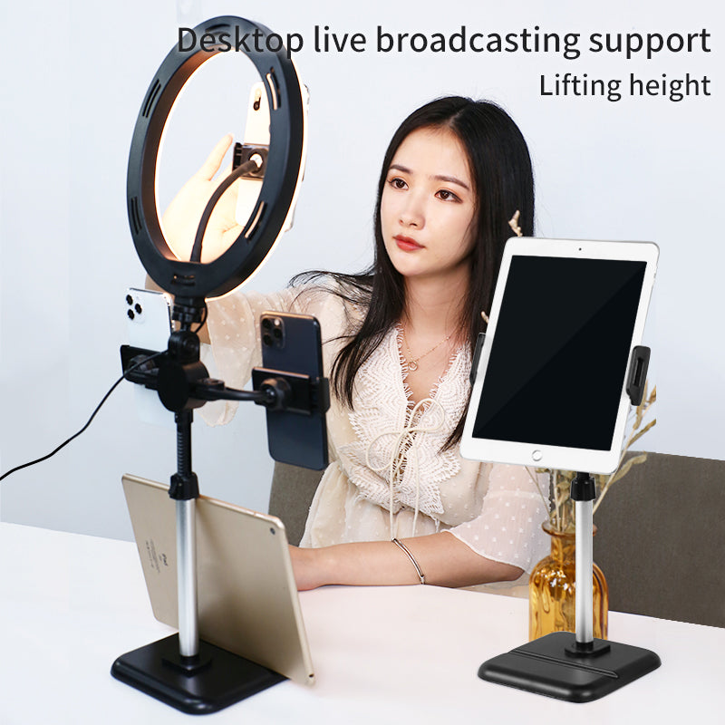K07 Height Adjustable Desktop Ring Light with 3 Phone Holders for Selfie Video Photography Makeup