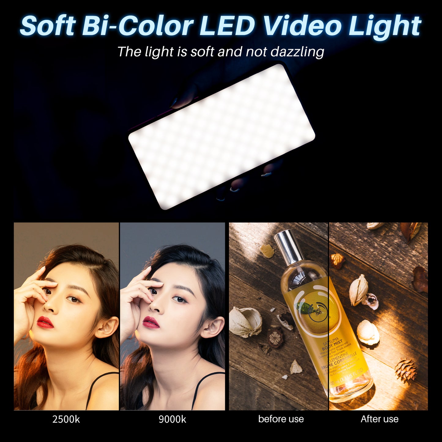 Uniqkart VIJIM VL200 Bi-Color LED Video Light Dimmable 2500K-9000K Camera Fill Light Panel Photography Lighting
