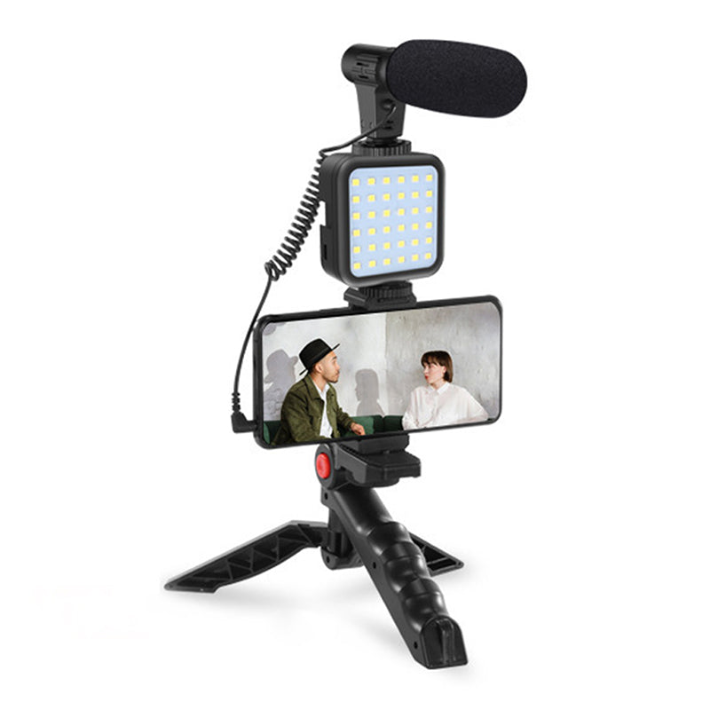 KIT-01LM Livestream Tripods Stand Fill Light + Microphone + Tripod Set for Video Meeting / Outdoor Live Streaming / Vlog