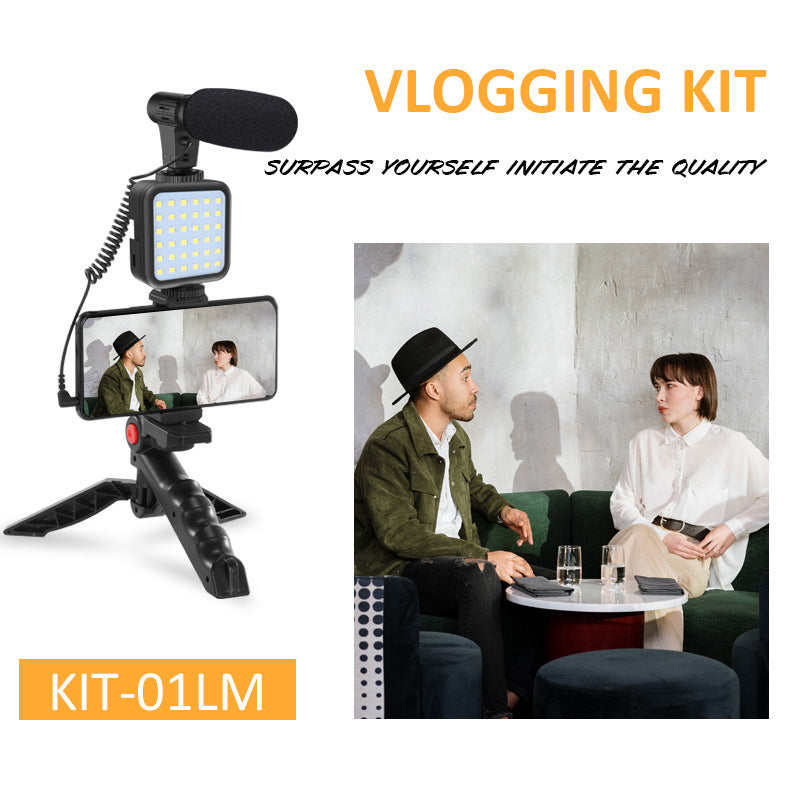 KIT-01LM Livestream Tripods Stand Fill Light + Microphone + Tripod Set for Video Meeting / Outdoor Live Streaming / Vlog