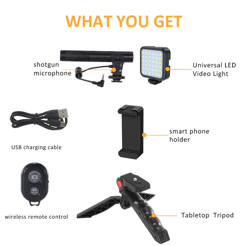 KIT-01LM Livestream Tripods Stand Fill Light + Microphone + Tripod Set for Video Meeting / Outdoor Live Streaming / Vlog