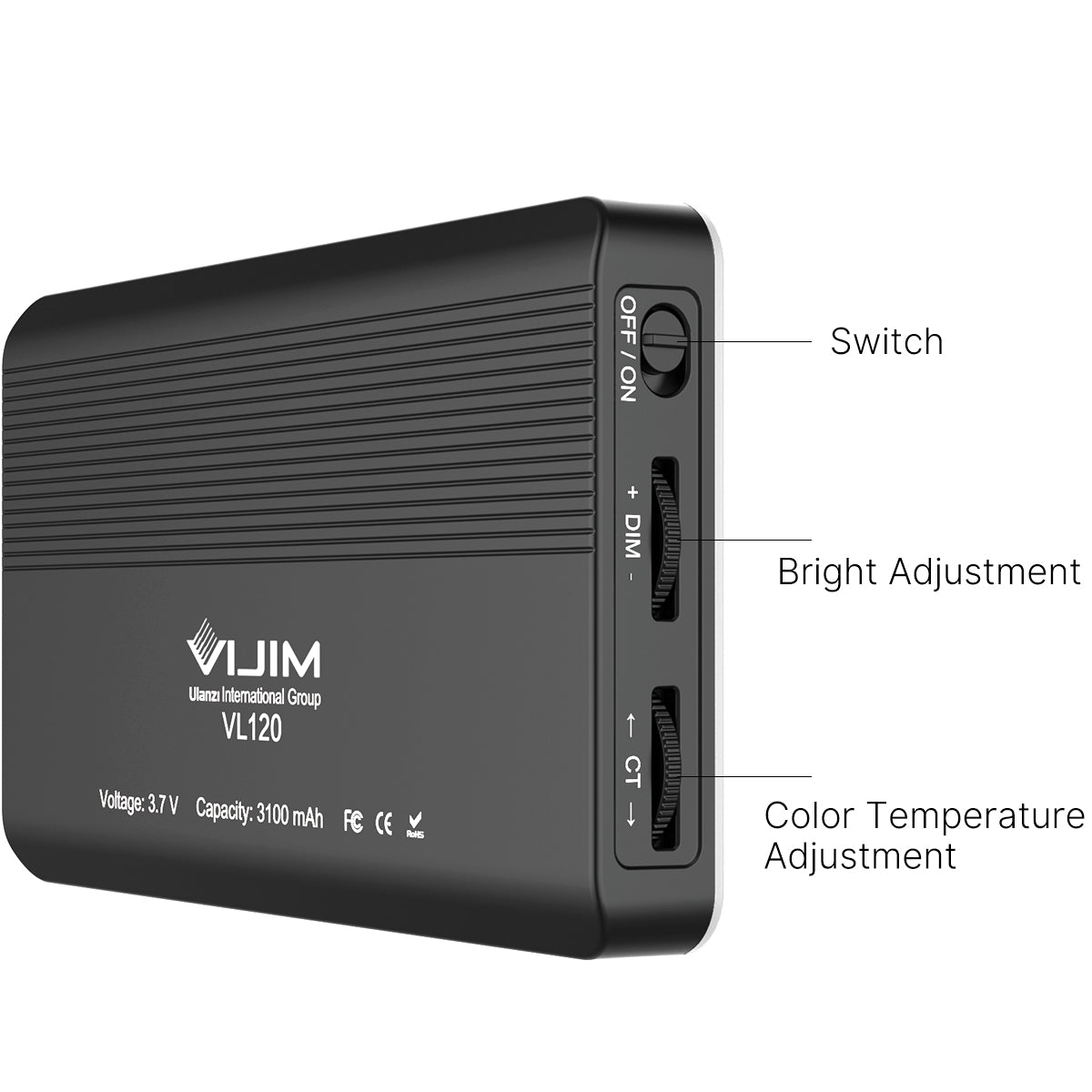 VIJIM VL120 3200K-6500K LED Video Light Vlog Pocket Light with TPU Suction Bracket