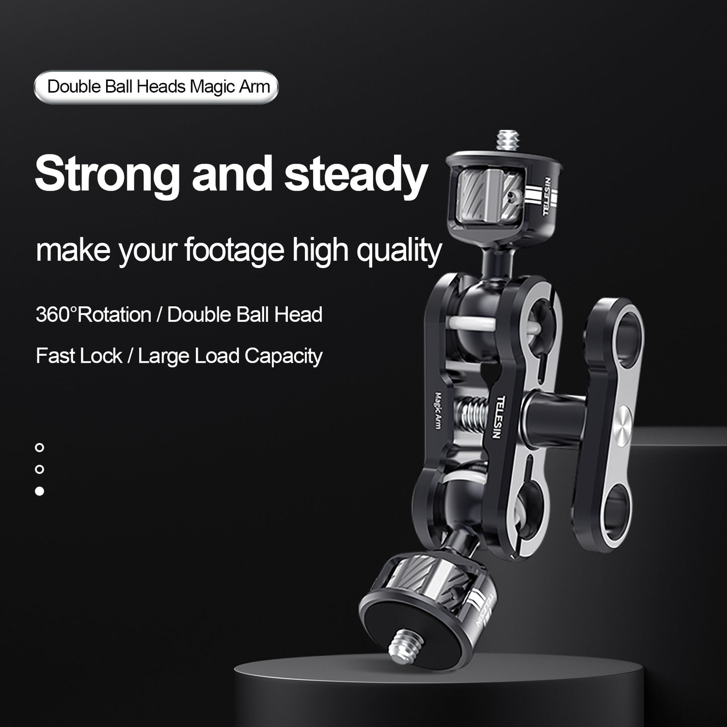 TELESIN TE-MUB-001 Magic Arm 360° Rotation Double Ball Head with 1/4inch Screw Mount Adapter for DSLR Cameras Video Light Microphone