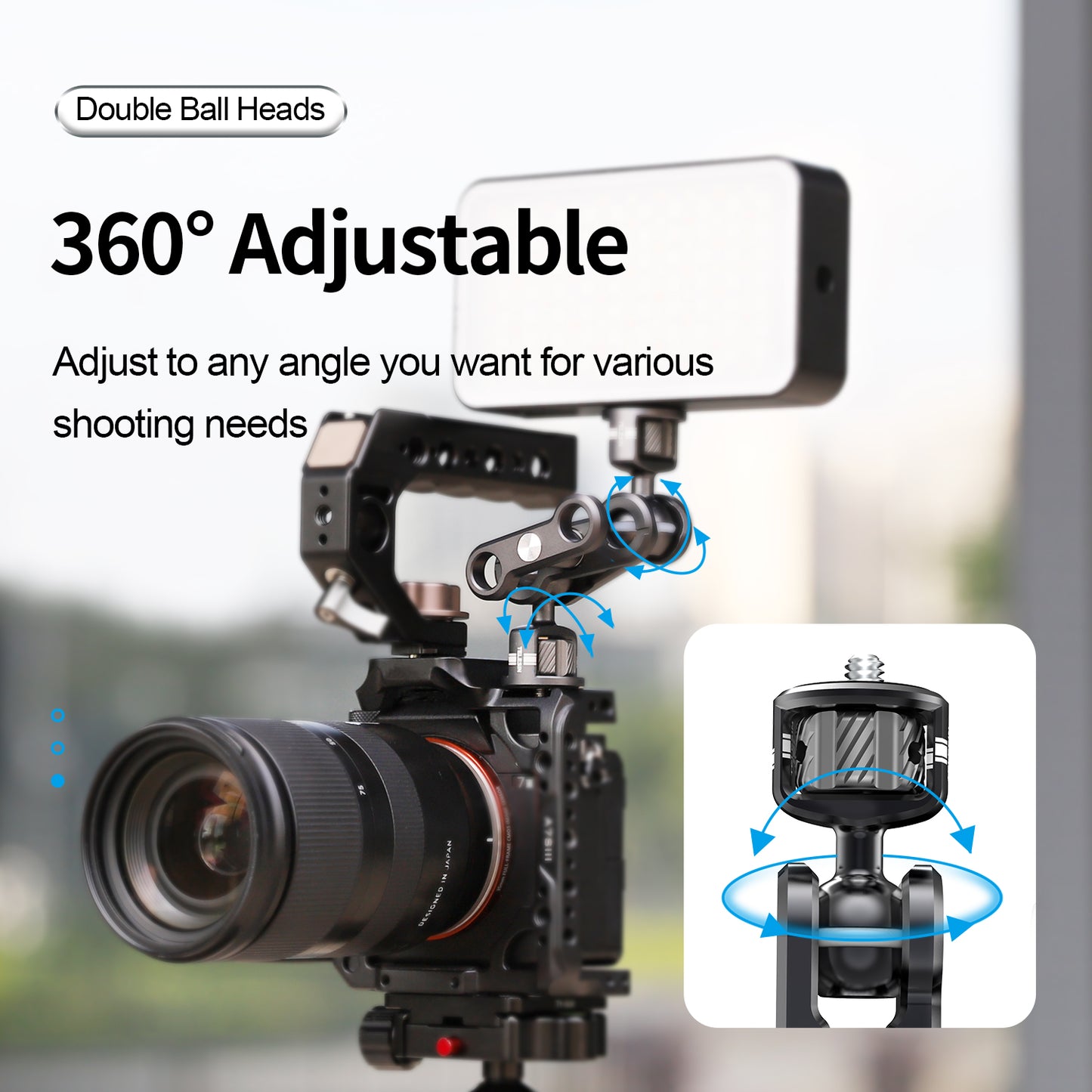 TELESIN TE-MUB-001 Magic Arm 360° Rotation Double Ball Head with 1/4inch Screw Mount Adapter for DSLR Cameras Video Light Microphone
