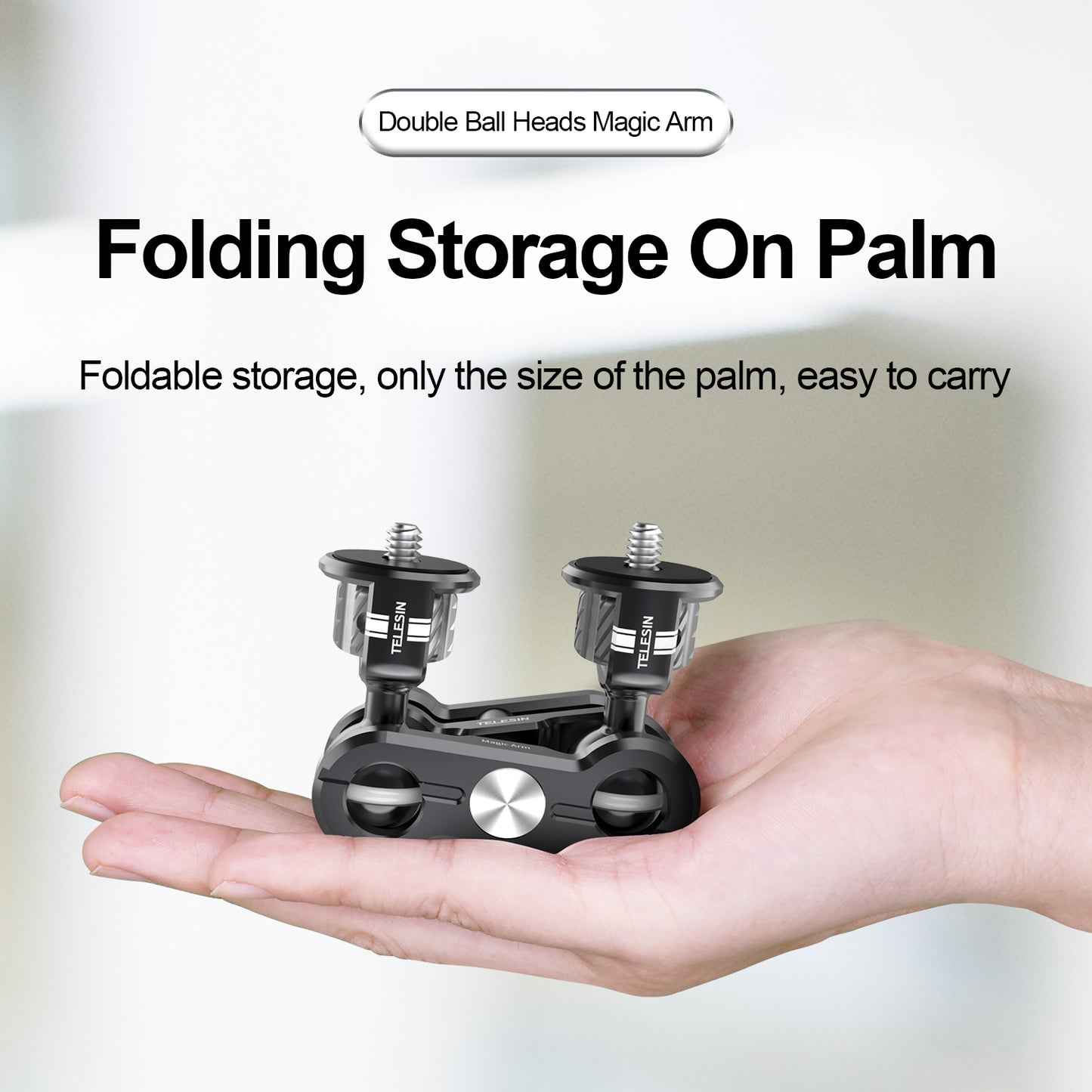 TELESIN TE-MUB-001 Magic Arm 360° Rotation Double Ball Head with 1/4inch Screw Mount Adapter for DSLR Cameras Video Light Microphone