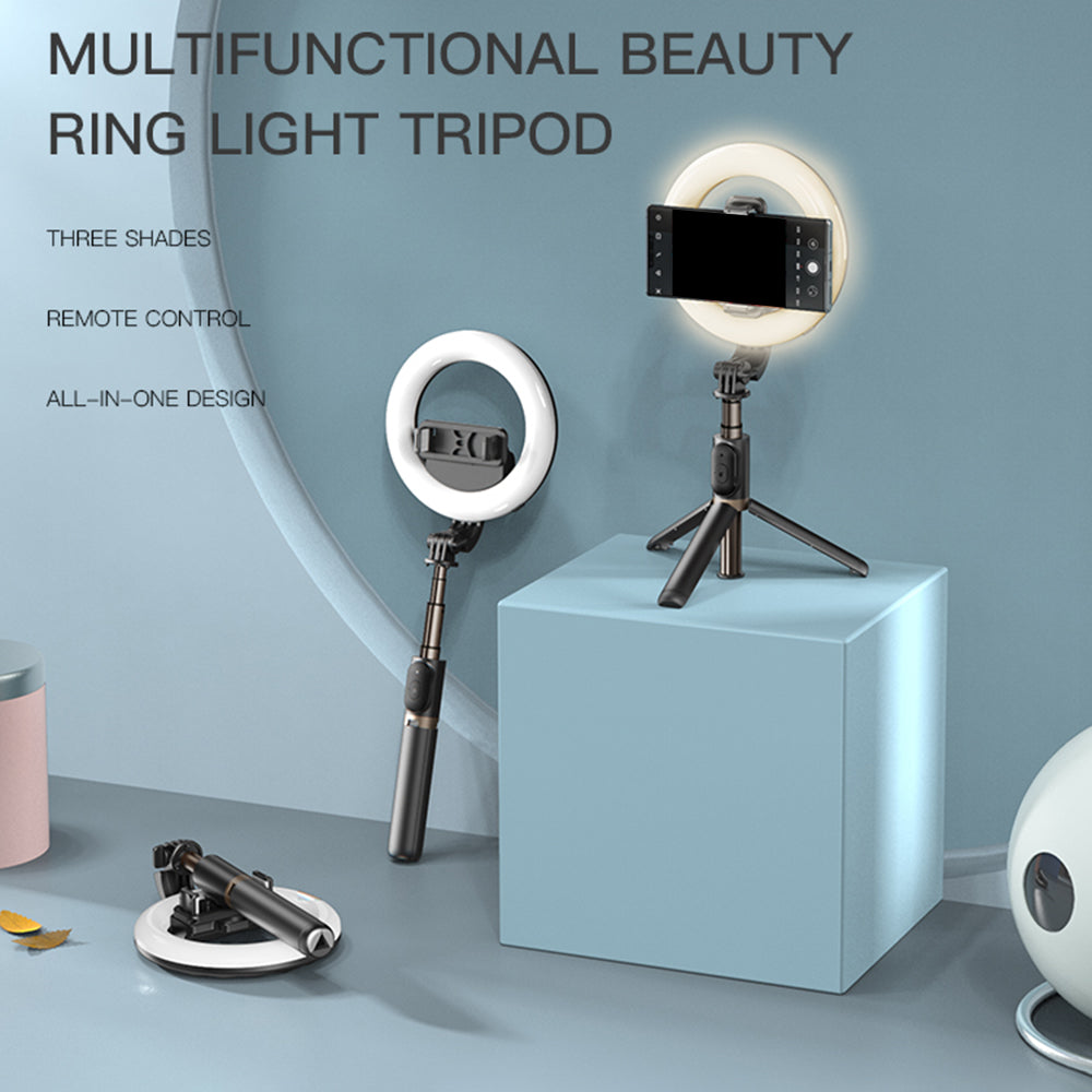 YESIDO SF12 Portable Bluetooth Remote Control Telescopic Phone Holder Tripod Selfie Stick with Ring Fill Light