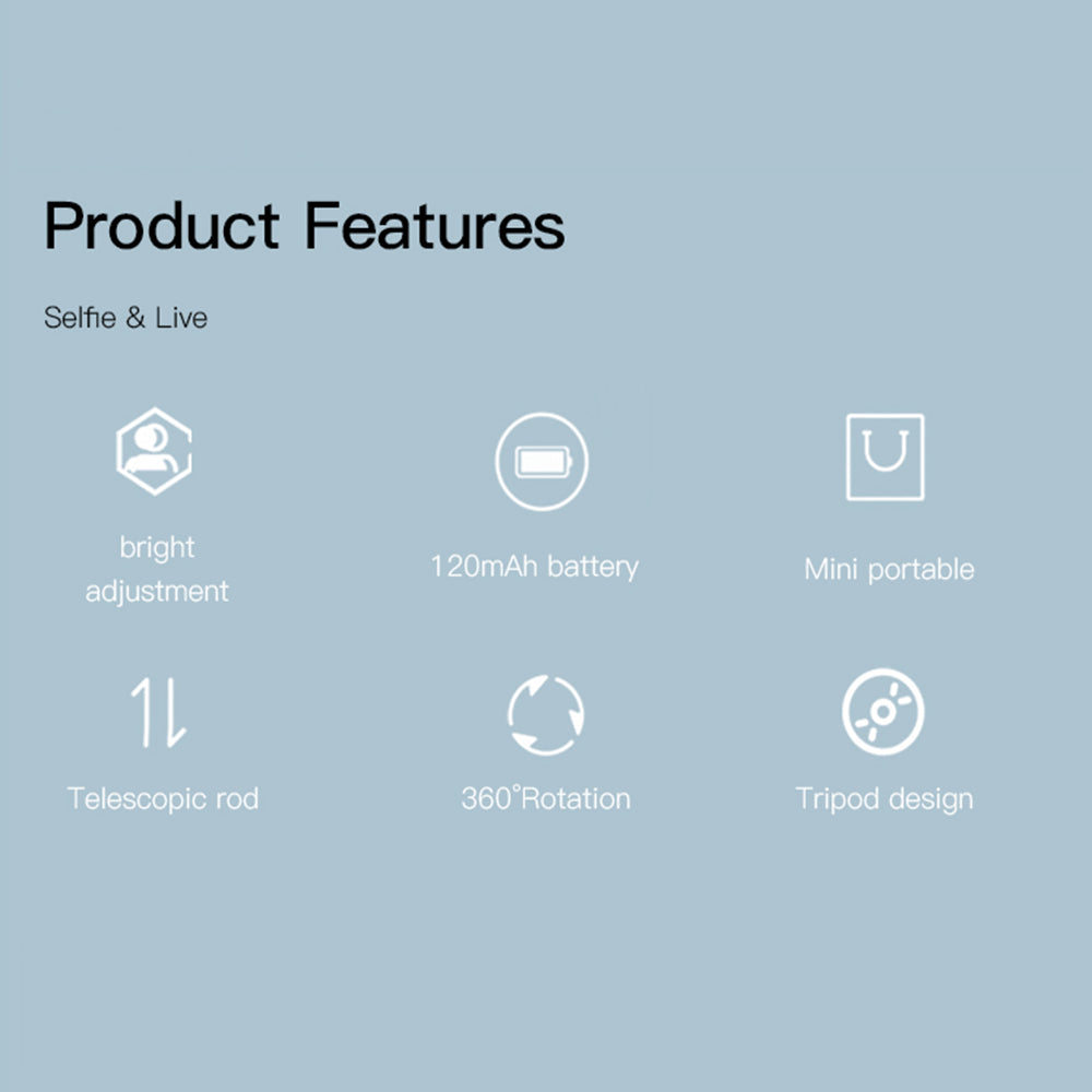 YESIDO SF12 Portable Bluetooth Remote Control Telescopic Phone Holder Tripod Selfie Stick with Ring Fill Light