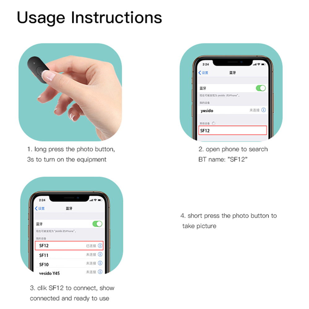 YESIDO SF12 Portable Bluetooth Remote Control Telescopic Phone Holder Tripod Selfie Stick with Ring Fill Light