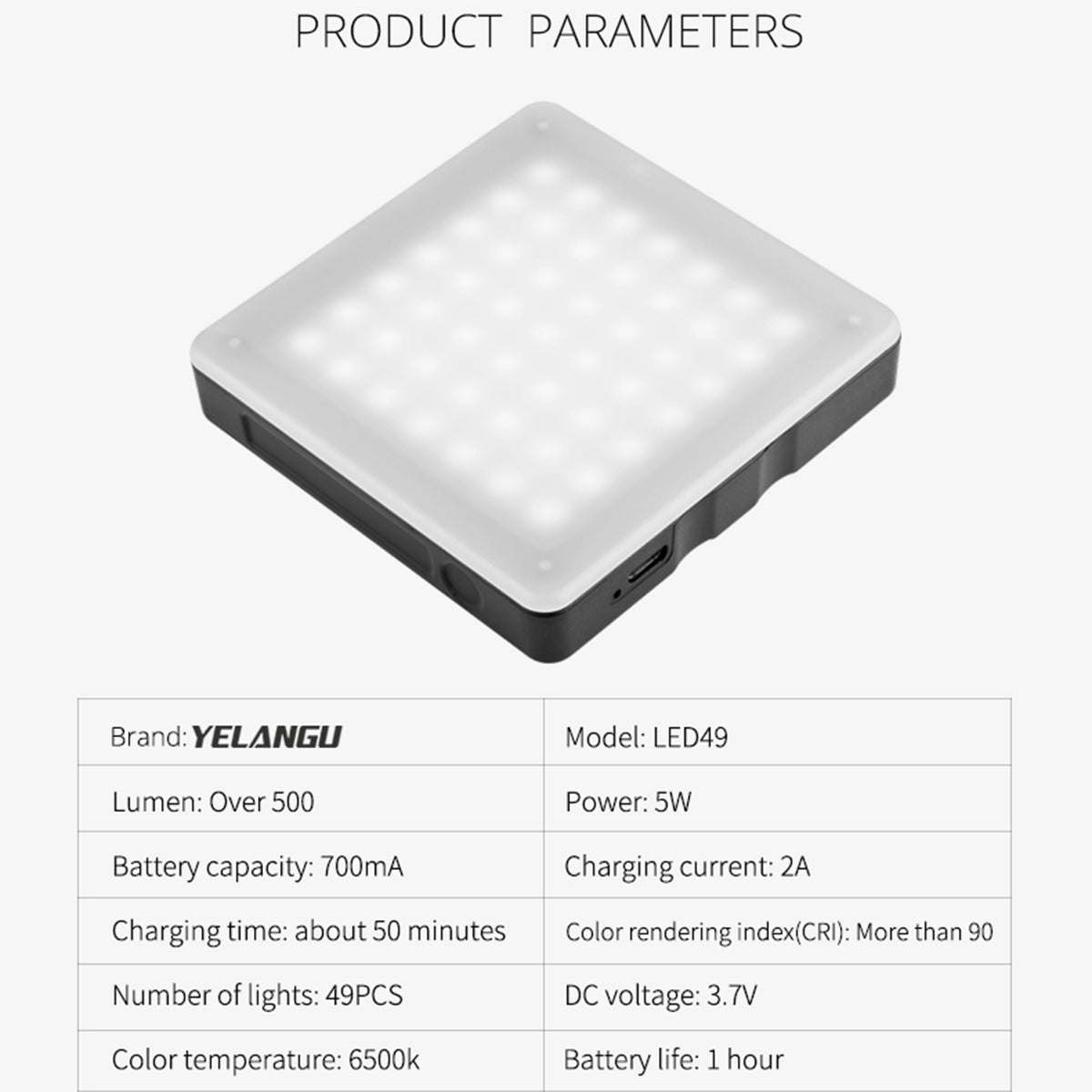 Yelangu LED49 Portable Photography Video Light Live Broadcast Touch Control Fill Light with 4 Color Platform