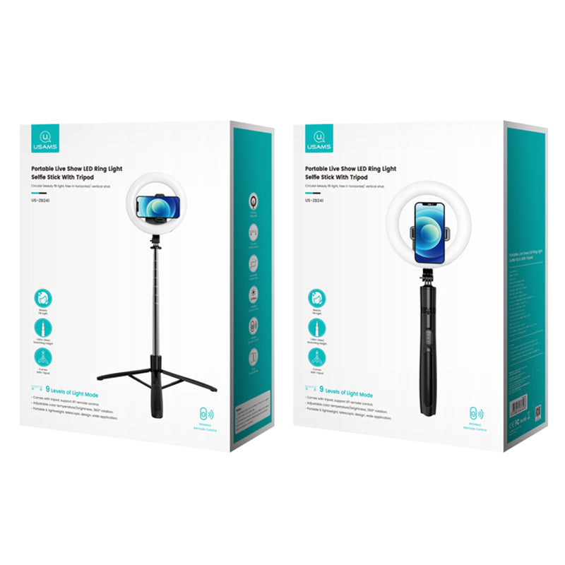 Uniqkart US-ZB241 8-inch LED Ring Light Photography Video Live Studio Fill light with Tripod Bracket Stand and Wireless Remote Control