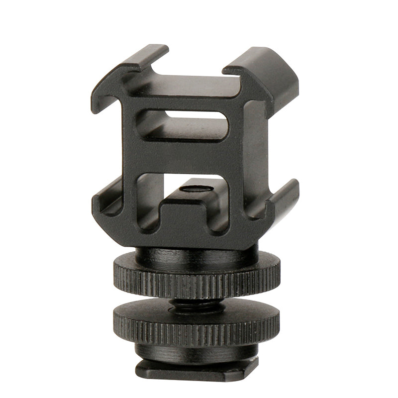 Uniqkart Three Head Cold Shoe Base Connector On-Camera Mount Microphone Fill Light Expansion Metal Adapter