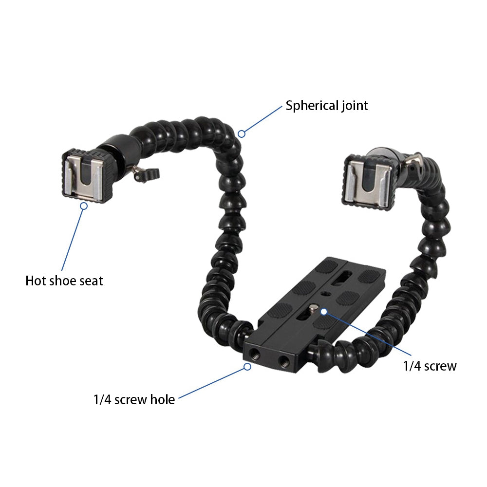 SLR Camera Dual Fill Light Holder Stand Multifunction Hot Shoe Base Bracket