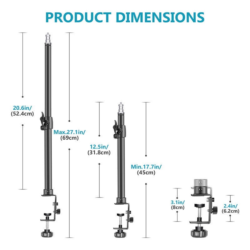 Uniqkart NW-858 Desk Mount Stand Telescopic Tabletop Clamp Adjustable Desktop Light Fixing Bracket