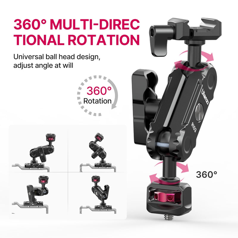Uniqkart R103 Multi-Functional Sliding Slot Magic Arm with Clamp for Lightweight Cameras, Microphone